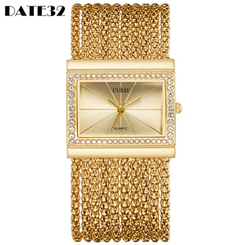אופנה נשים שעון זהב ציצית להקה צמיד קוורץ שעוני יד לנשים זהב רסיס רלו נקבה שעון שעון יד מרובע