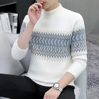 אופנה קוריאנית סוודרים גברים סתיו מוצק צבע צמר סוודרים Slim Fit גברים ברחוב ללבוש Mens בגדים סרוגים סוודר גברים Pullovers