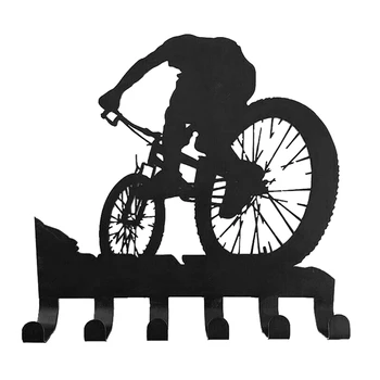 אופני הרים מתלה ציוד מתכת קיר בעיצוב אופני הרים אמנות קיר אופניים אמנות צללית קיר מדבקה מגולף שחור מתלה