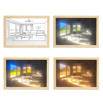 אור Led ציור USB עמעום הקיר יצירות אמנות מנורת שולחן המתנה מקורה שמש חלון עץ צילום לילה זוהרת