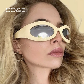 אז&EI בציר יוקרה פאנק ספורט נשים משקפי שמש אופנה Y2K עין חתול המראה גוגל מעצב מותג גברים משקפי שמש בגוונים UV400