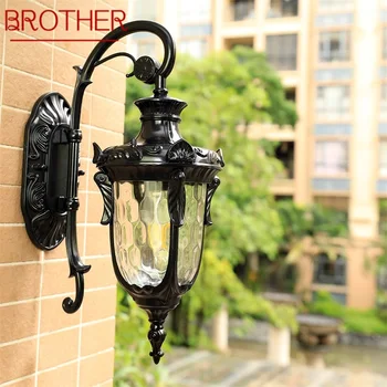 אח חיצונית מנורת קיר קלאסי רטרו שחור תאורה LED מנורות קיר דקורטיבי עמיד למים עבור הבית במעבר