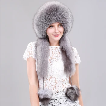 אמיתי פרווה כובע עם פרווה ארנב בנות כובעי חורף עם זנב ארוך פונפונים רוסית טראפר כובע המפציצים כובע כובעים לנשים