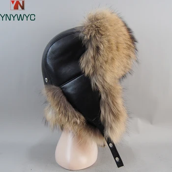 אנשים חדשים חיצונית Windproof החורף טבעי אמיתי פרווה המפציצים כובעים באיכות הפרווה דביבון כובע גבר יוקרה אמיתי, עור כבש, עור הכובע