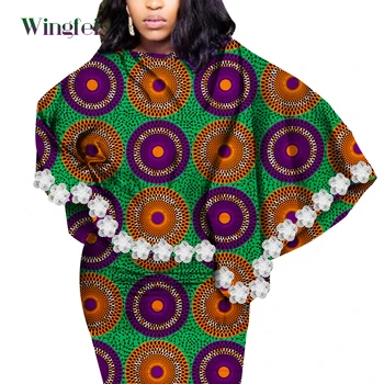 אפריקה בגדי אופנה החלוק Africaine נשי 2 חתיכות להגדיר עטלף שרוול החולצה חצאיות קצרות של הגברת דאשיקי הלבוש למסיבה WY930