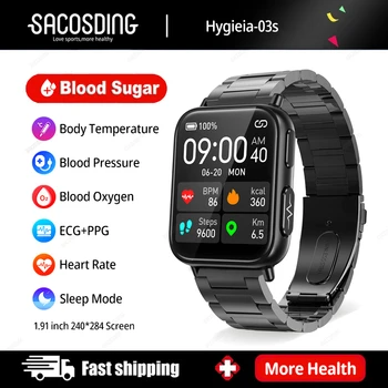 בדיקה לא פולשנית של סוכר בדם א. ק. ג+PPG שעון חכם גברים, קצב הלב, לחץ הדם הדם חמצן בריאות Smartwatch שעון ספורט עמיד למים