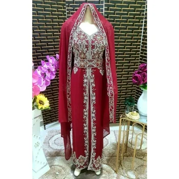 בורדו אדום המלכותי בורגנדי מודרני אלגנטי דובאי מרוקאי ארוך חולצת מפלגה ערבית בגדים