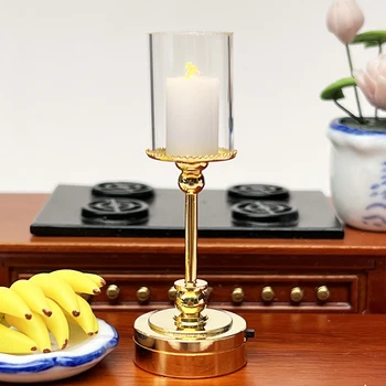 בית הבובות בהיר נר LED מנורת שולחן מיני 1:12 מיניאטורי השולחן פמוט רטרו מנורת נפט בית בובות מנורות עיצוב