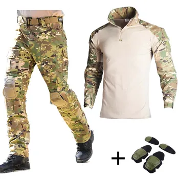 בנוסף חיצונית הסוואה עם המדים, עם רפידות לחימה חולצות ציד ClothesTactical מכנסיים צבאיים בגדים איירסופט Windproof צבא חליפות