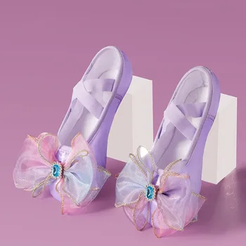 בנות נעלי בלט קריסטל קריקטורה רך הבלעדי ריקוד בלט נעלי ילדים להתאמן עניבת הפרפר בלרינה, נעלי אישה התעמלות