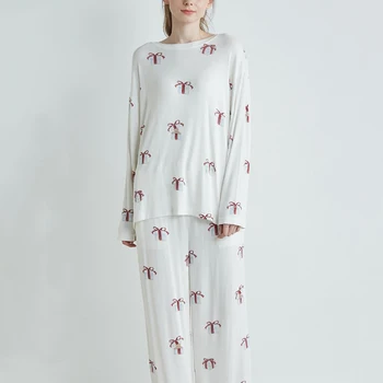 בסגנון יפני מתוק מודאלית פיג ' מה עבור נשים אביב סתיו ארוך שרוול המכנסיים שני חתיכת קבוצה Pijamas חליפה מזדמנת הדפסה הביתה ללבוש.