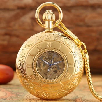בספרות רומיות נחושת כיסוי זהב כיס שעון אוטומטי מכאני קלאסית ספרות ערבית לחייג תליון שעון מתנות לנשים