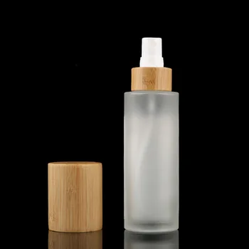 בקבוק זכוכית חלבית בקבוקי בקבוקי קוסמטיקה עם במבוק המכסה מכוסה נוזלי אריזה מיכל