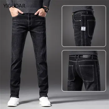 ג 'ינס שחור לגברים 2023 אביב סתיו בגדי נוער גברים של סלים ישר ג' ינס אופנה גברים מתאימים כותנה למתוח את הג ' ינס