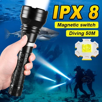 גבוה לומן מקצועי צלילה פנס IPX8 עמיד למים XHP70 Led סופר מבריק מתחת למים הזרקורים נייד מנורה 18650 26650