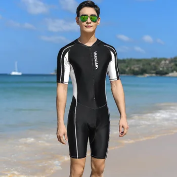 גברים אופנה גודל פלוס שרוול קצר פריחה שומר הרוכסן הקדמי צלילה עם שנורקל, גלישה בגד ים Freediving Bodysuits בגדי ים