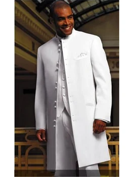 גברים חליפת מעיל ארוך לבן החתן חליפות שושבין בלייזר עסקים הנשף 3 חתיכות של גברים להגדיר(ז ' קט+מכנסיים+וסט)