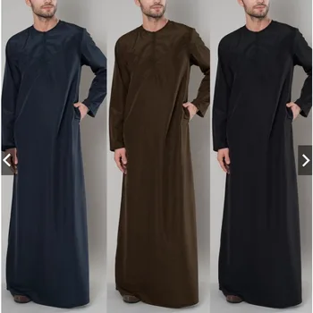 גודל גדול המוסלמים אופנה דובאי החלוק רוכסן ארוך חולצה Jubba Thobes גלימה מוסלמית האסלאמית גברים בגדי ערבית Kaftan 5XL 4XL