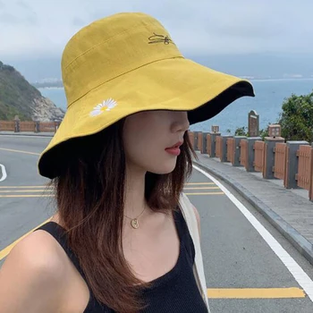 דו צדדי קטן דייזי מוצק צבע כובע השמש חיצונית חוף כובע סיני כותנה כובע לנשים הקיץ של הגנה מפני שמש כובע פנמה