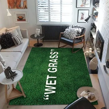 דשא רטוב שטיח יוקרה ירוק באזור השטיח בסלון שטיח הרצפה בחדר השינה ליד המיטה חלונות ספה שטיח עיצוב הבית