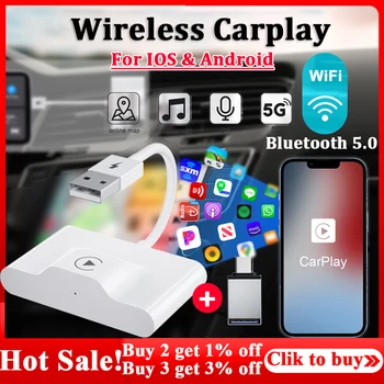 האלחוטי החדש CarPlay מתאם עבור lPhone אנדרואיד לרכב אוטומטי מתאם Apple Wireless Carplay Dongle Plug Play-5GHz WiFi עדכון מקוון