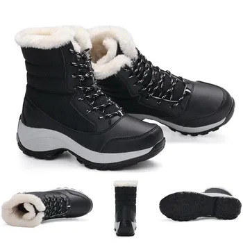 החורף Womens נעלי הליכה בתוספת קטיפה חמים מגפי שלג חיצוני נוח עמיד למים מגפיים קצרים התנגדות נשית נעלי כותנה
