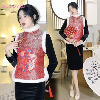 החורף מעובה כותנה אפוד בגדי נשים טאנג חליפת צים סינית בסגנון רטרו שיפור Cheongsam