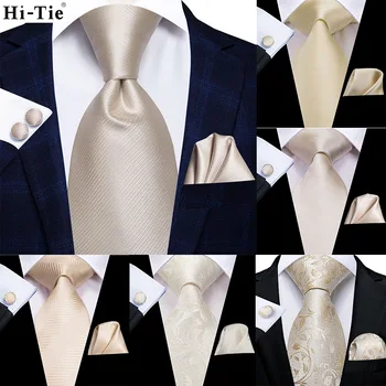 היי-תקשור שמפניה שנהב פרחוני מוצק משי עיצוב חתונה עניבה לגברים איכות הנקי חפתים אופנה Nicktie עסקים Dropshipping
