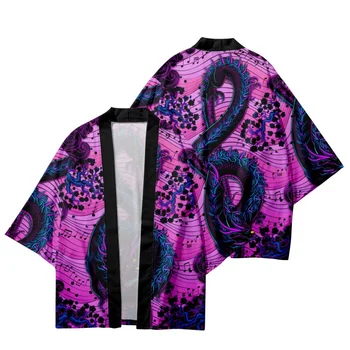 המסורתי, הקימונו היפני אופנת רחוב נשים, חולצות גברים 2023 אופנה מצויר דרקון מוסיקה הדפסה קרדיגן Haori החוף יאקאטה