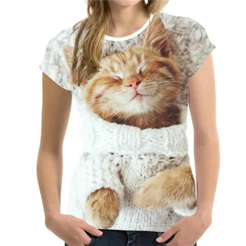 הקיץ 3D מודפסים בעלי חיים חתול העליון חולצת טי גבירותיי אופנה לנשימה מזדמנים ברחוב 2023 מגמה חדשה של בגדי בד באיכות גבוהה