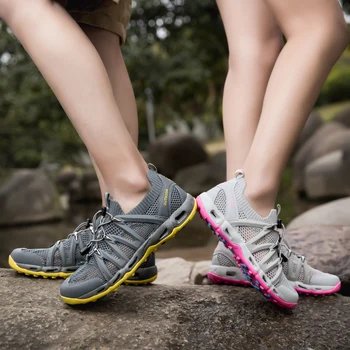 הקיץ יוניסקס רשת לנשימה נעלי הליכה גברים נשים חיצונית הליכה נעלי ספורט בגודל 46 באיכות גבוהה טרקים נעלי ספורט נשים