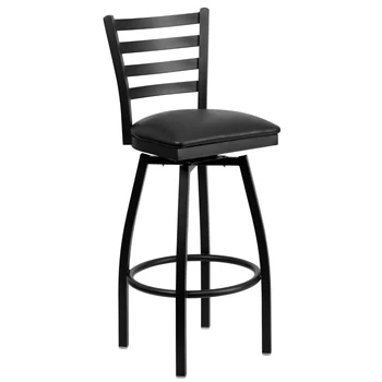 הרקולס סדרה שחור הסולם האחורי מסתובב מתכת הכיסא - מושב עץ אגוז