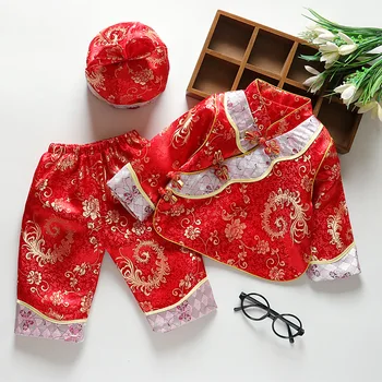 התינוק סינית מסורתית שנה חדשה את התחפושת של בגדי ילדים בנים בנות Hanfu טאנג חליפה פסטיבל היילוד מסיבה 3Pcs להגדיר