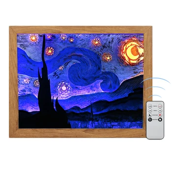 ואן גוך מצייר תמונה אמנות קיר ליל כוכבים 3D חתך נייר מנורת לילה צל תיבת LED מנורת שולחן מותאם אישית מתנה הביתה, תודה