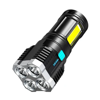 זרקור ארבע ליבות LED אור חזק, פנס, כלי בית USB לטעינה, פנס נייד, חיצוני לטווח ארוך קלח צד האור.