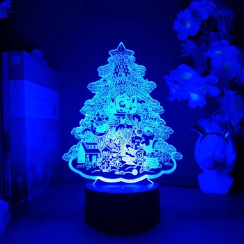 חג המולד שמח עץ 3D הולוגרמה אור סנטה קלאוס עיצוב הבית חי חג המולד קישוט קישוטי עץ RGB מנורת לילה מתנה