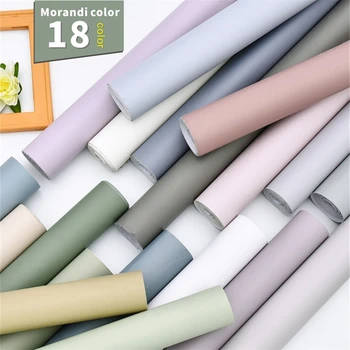 חדש Morandi צבעים אחידים השינה טפט PVC עמיד למים דבק עצמי ויניל קשר נייר מלון מדבקות קיר דקורטיביות