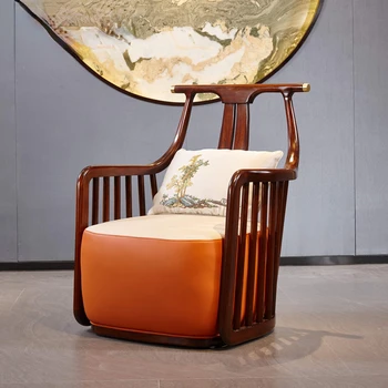 חדש בסגנון סיני אבוני עץ עור מוצק יחיד ספה כסא בסלון מעגל מרפסת חדר השינה יצירתי פנאי ריהוט
