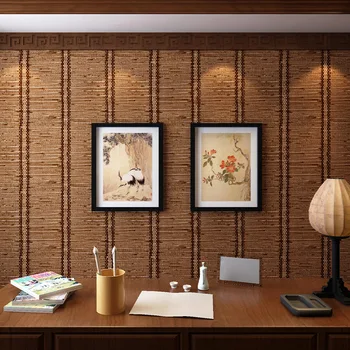 חדש סינית יפנית 3D טפט קיר אמנות קלאסית במבוק ארוגים קש וינטג ' Wallcovering מסעדה עתיק רקע הטלוויזיה