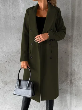 חדש פאטאל 2023 רגיל דש שרוול ארוך כפתור בחורף צמר&תערובות נשים מעיל אופנה קלאסית מתאימה רופף, מעילים.