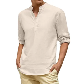 חדש פשתן שרוול ארוך מוצק צבע רופף מזדמן חולצת שרוול ארוך יומי כותנה, חולצות חולצות גברים ביגוד Camisa Masculina