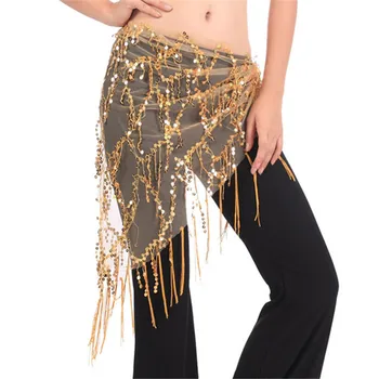 חדש ריקודי בטן תלבושות היפ צעיפים השבט משולש ציצית חגורת זהב נצנצים לרקוד ZT1 L2