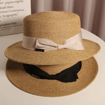 חדש שוליים רחבים, בקיץ כובע לנשים שטוח העליון קשת חגורה כובע קש כובע השמש חוף כובע הגנה מהשמש ג ' אז כובע קנטאקי דרבי הכובע