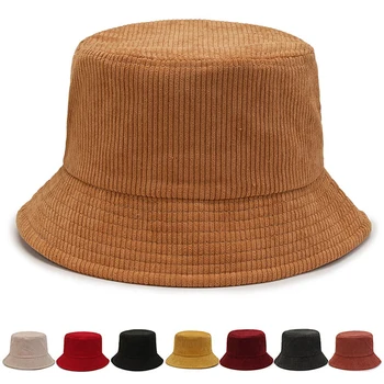 חדשה סתיו חורף רטרו קורדרוי דלי כובע מעצב אופנה אופנת רחוב הדייגים, כובעי כובעים החוף שווי חיצוני לשני המינים כובע פנמה