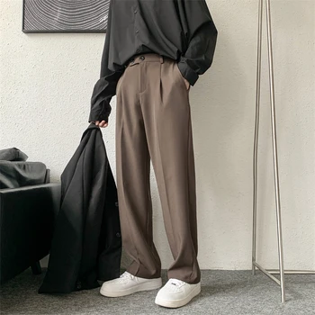 חום/שחור חליפת מכנסיים גברים אופנה החברה Mens שמלת מכנסיים קוריאנית חופשי ישר מזדמנים Mens מכנסיים משרד רשמי מכנסיים S-3XL