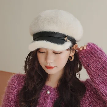 חורף חם פרווה כומתה לנשים אופנה פרווה מינק כובע קוריאנית מזדמן מגמה Winterproof אמיתי עור כבש חורפן פרווה קאפ