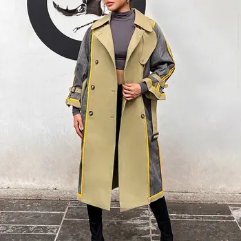 חוש עיצוב האישיות של טמפרמנט, אשת החברה הגבוהה, סגנון מעיל 2023 הסתיו והחורף כפול עם חזה החדרת סריג לאורך זמן