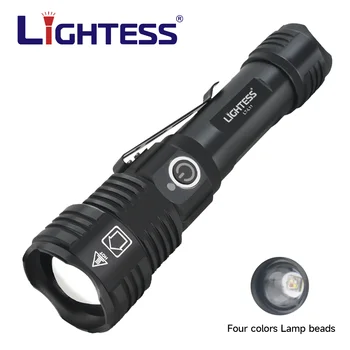 חזק פנס LED נטענת USB הפנס 4 צבע אור פנס טקטי פנס קמפינג יד המנורה