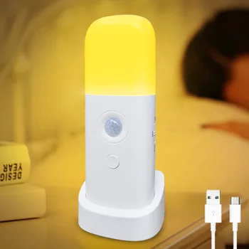 חיישן תנועה, תאורה פנימית נטענת USB ניתן לעמעום אור LED ניידת תנועה מופעל מנורת לילה לילדים חדר השינה.