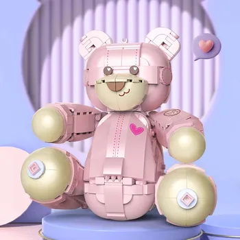 חמוד חבר ורוד הדובי MOC אבני הבניין ריפוי מלווה הבובה עיצוב הבית הרכבה יצירתי לבנים סט צעצועים ילד ילדה מתנה